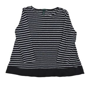 Lauren Ralph Lauren Womens Medium Black White Striped 100% Linen Knit Chiffon